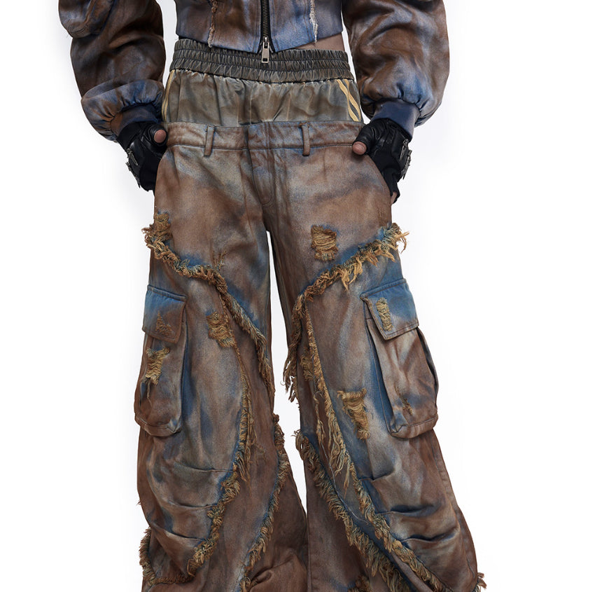 Old Mud Dyed Two Pieces Jeans