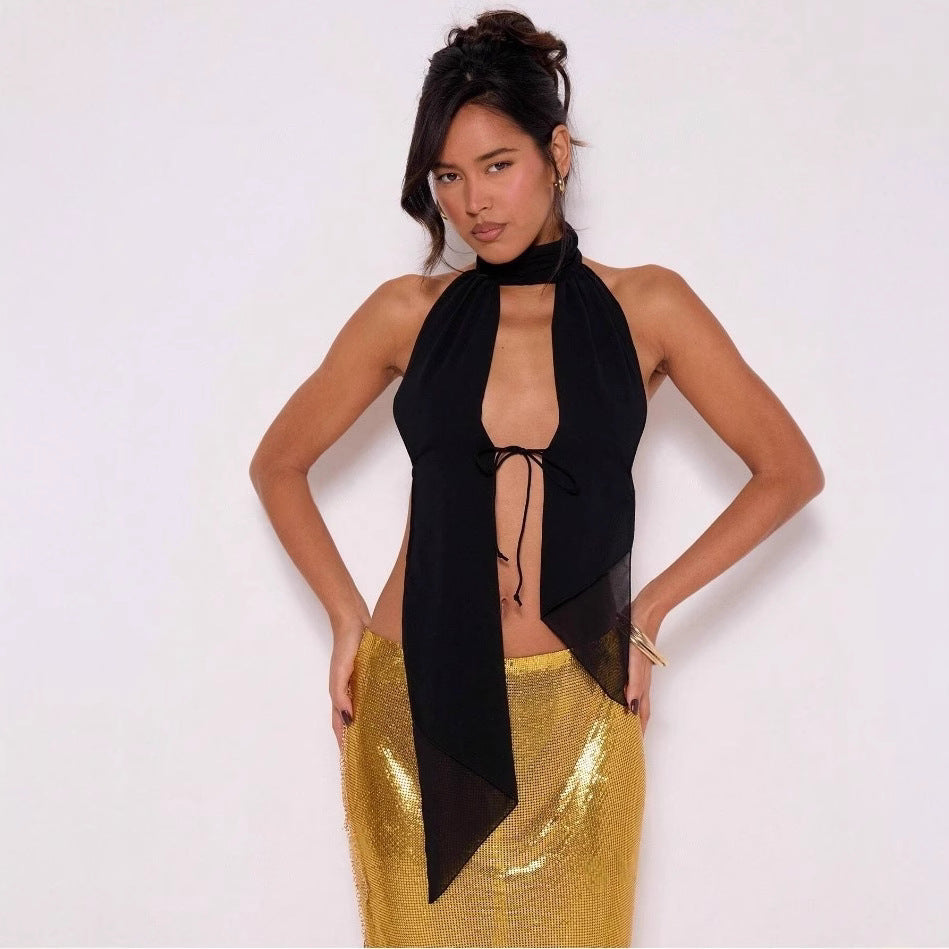 Backless Lace Up Vest Top