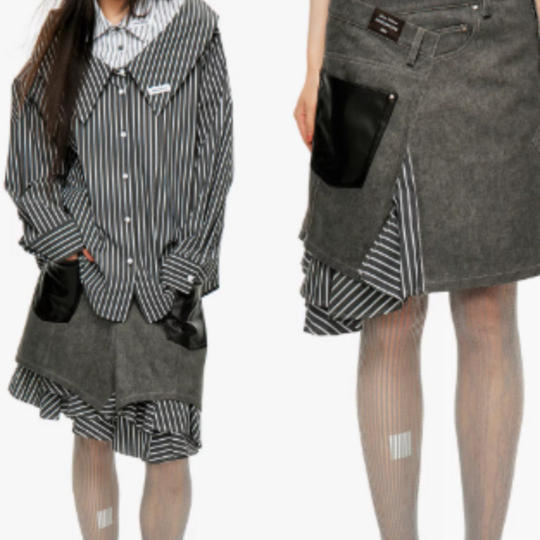 Splicing Irregular Mid Skirt