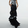 Irregular Ruffled Stitching See-through Off-the-leg Heavy Skirt