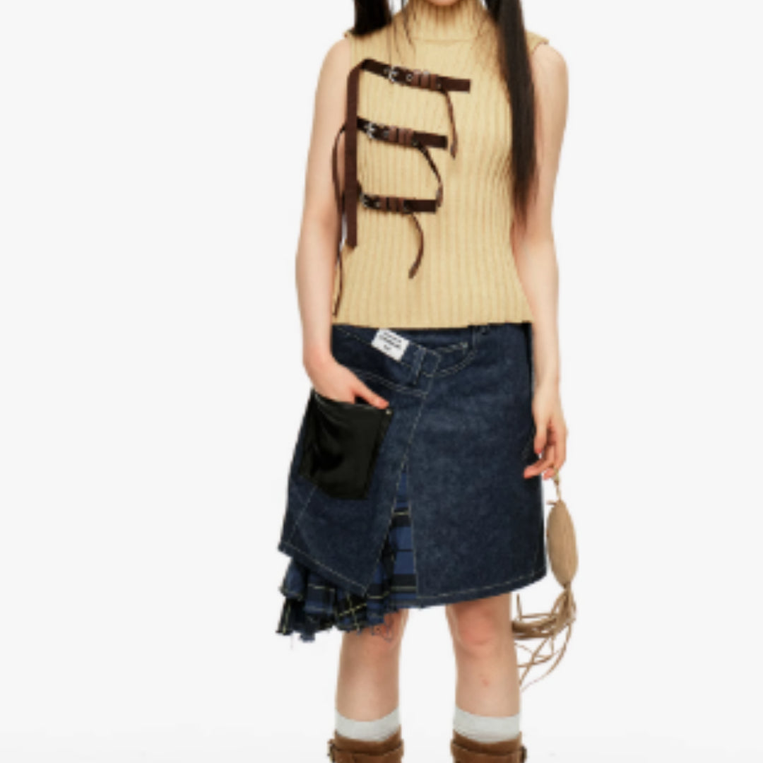Splicing Irregular Mid Skirt