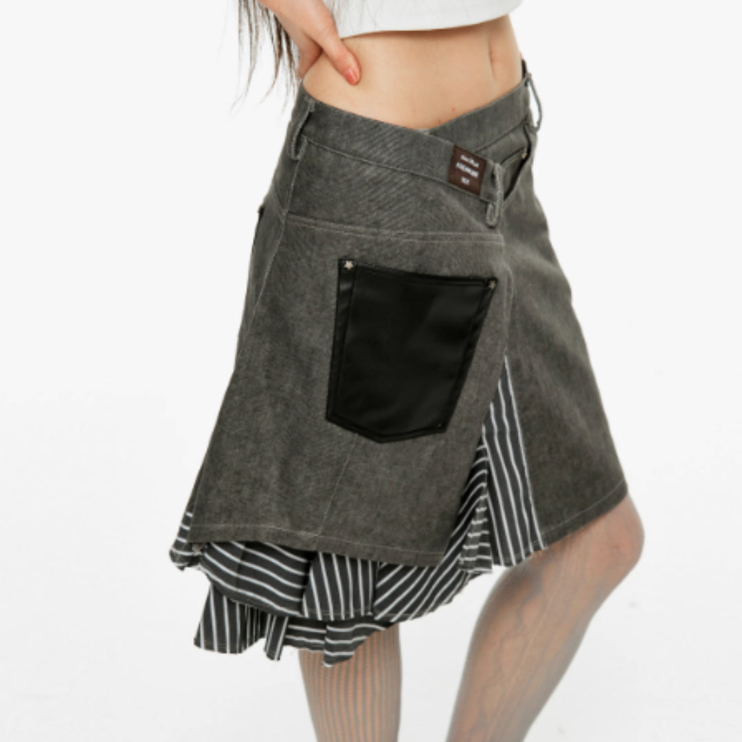 Splicing Irregular Mid Skirt